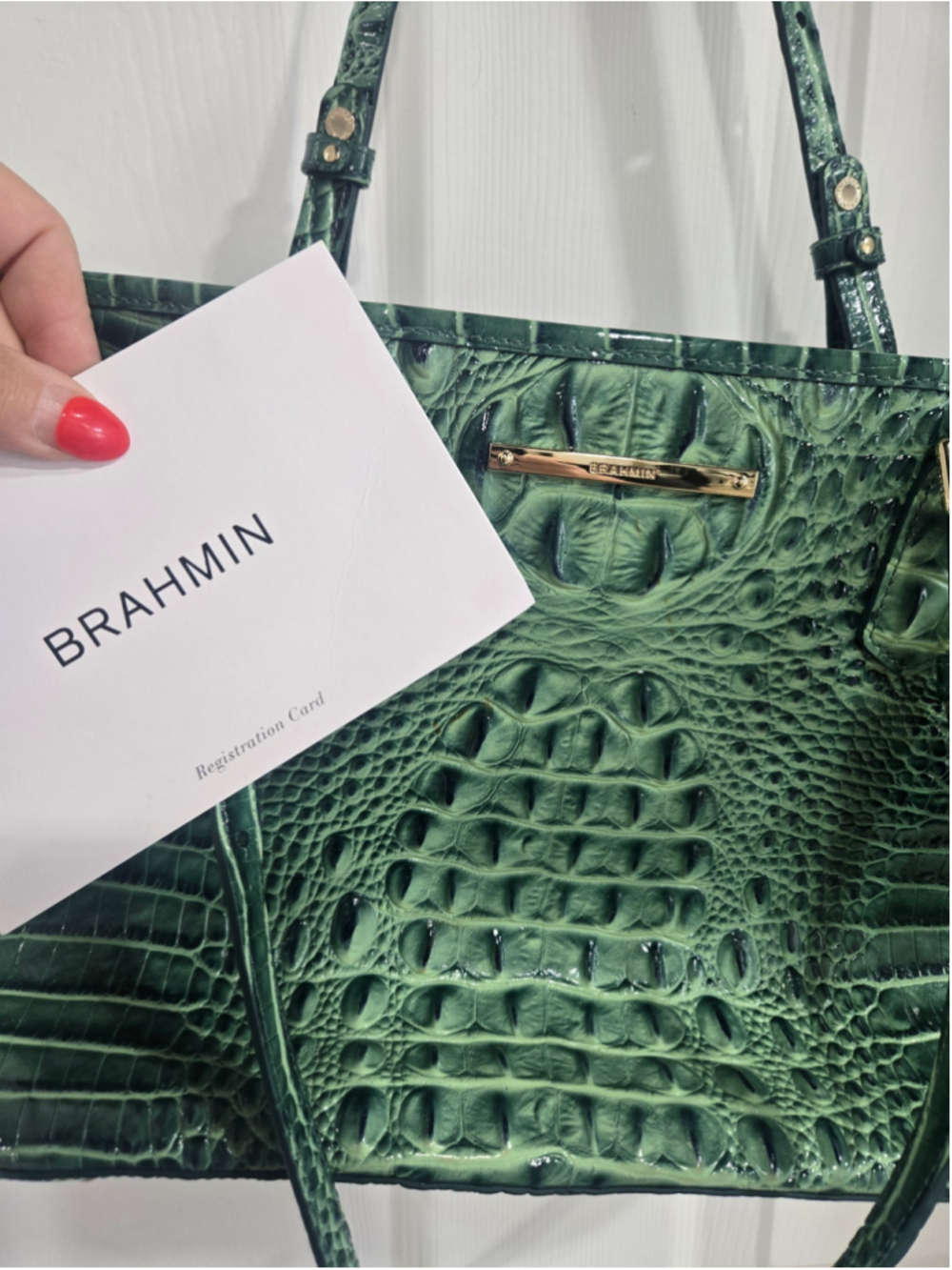 Women's Brahmin Green Croc Embossed Leather Tote Bag One Size - Picture 3 of 9